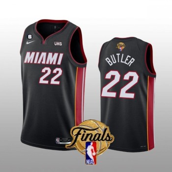 Men's Miami Heat #22 Jimmy Butler Black 2023 Finals Icon Edition With NO.6 Patch Stitched Basketball Jersey Men's Miami Heat #22 Jimmy Butler Black 2023 Finals Icon Edition With NO.6 Patch Stitched Basketball Jersey