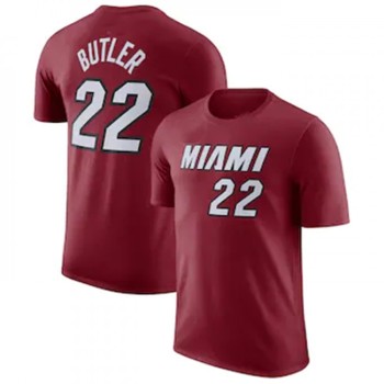 Men's Miami Heat #22 Jimmy Butler Red 2022/23 Statement Edition Name & Number T-Shirt Men's Miami Heat #22 Jimmy Butler Red 2022/23 Statement Edition Name & Number T-Shirt