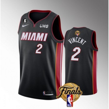 Men's Miami Heat #2 Gabe Vincent Black 2023 Finals Icon Edition With NO.6 Patch Stitched Basketball Jersey Men's Miami Heat #2 Gabe Vincent Black 2023 Finals Icon Edition With NO.6 Patch Stitched Basketball Jersey