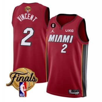 Men's Miami Heat #2 Gabe Vincent Red 2023 Finals Statement Edition With NO.6 Patch Stitched Basketball Jersey Men's Miami Heat #2 Gabe Vincent Red 2023 Finals Statement Edition With NO.6 Patch Stitched Basketball Jersey