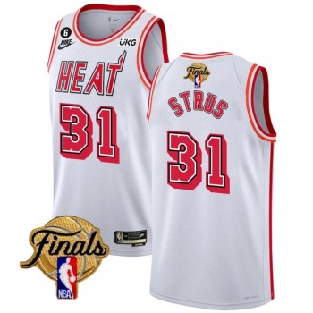 Men's Miami Heat #31 Max Strus White 2023 Finals Classic Edition With NO.6 Patch Stitched Basketball Jersey Men's Miami Heat #31 Max Strus White 2023 Finals Classic Edition With NO.6 Patch Stitched Basketball Jersey