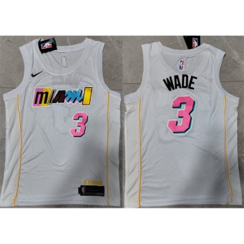 Men's Miami Heat #3 Dwyane Wade 2022/23 White City Edition Stitched Jersey
