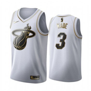 Men's Miami Heat #3 Dwyane Wade White Golden Edition Stitched NBA Jersey Men's Miami Heat #3 Dwyane Wade White Golden Edition Stitched NBA Jersey