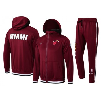 Men's Miami Heat 75th Anniversary Burgundy Performance Showtime Full-Zip Hoodie Jacket And Pants  Suit