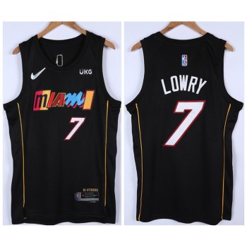 Men's Miami Heat #7 Kyle Lowry 2021/2022 Black City Edition 75th Anniversary Stitched Jersey Men's Miami Heat #7 Kyle Lowry 2021/2022 Black City Edition 75th Anniversary Stitched Jersey