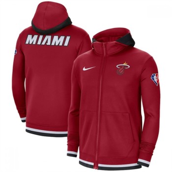 Men's Miami Heat Red 75th Anniversary Performance Showtime Full-Zip Hoodie Jacket Men's Miami Heat Red 75th Anniversary Performance Showtime Full-Zip Hoodie Jacket