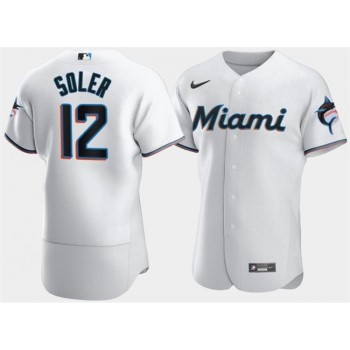 Men's Miami Marlins #12 Jorge Soler White Flex Base Stitched Jersey