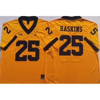 Men's Michigan Wolverines #25 HASKINS Yellow Stitched Jersey Men's Michigan Wolverines #25 HASKINS Yellow Stitched Jersey