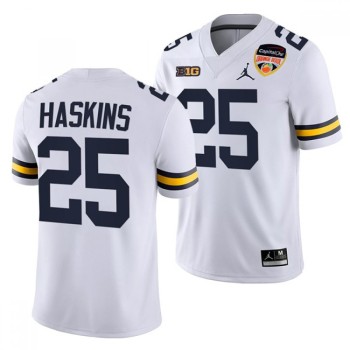 Men's Michigan Wolverines #25 Hassan Haskins White Stitched Football Jersey Men's Michigan Wolverines #25 Hassan Haskins White Stitched Football Jersey