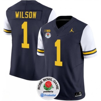 Men's Michigan Wolverines #1 Roman Wilson 2023 F.U.S.E. Navy/White Rose Bowl Patch Stitched Jersey