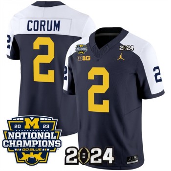 Men's Michigan Wolverines #2 Blake Corum Navy/White 2024 F.U.S.E. With 2023 National Champions Patch Stitched Jersey Men's Michigan Wolverines #2 Blake Corum Navy/White 2024 F.U.S.E. With 2023 National Champions Patch Stitched Jersey