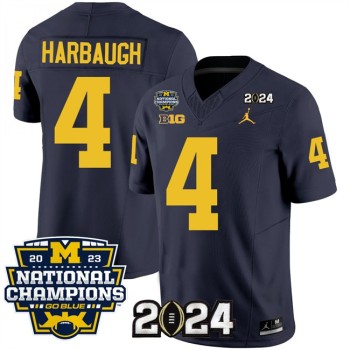 Men's Michigan Wolverines #4 Jim Harbaugh Navy 2024 F.U.S.E. With 2023 National Champions Patch Stitched Jersey Men's Michigan Wolverines #4 Jim Harbaugh Navy 2024 F.U.S.E. With 2023 National Champions Patch Stitched Jersey