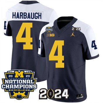 Men's Michigan Wolverines #4 Jim Harbaugh Navy/White 2024 F.U.S.E. With 2023 National Champions Patch Stitched Jersey Men's Michigan Wolverines #4 Jim Harbaugh Navy/White 2024 F.U.S.E. With 2023 National Champions Patch Stitched Jersey