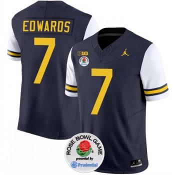 Men's Michigan Wolverines #7 Donovan Edwards 2023 F.U.S.E. Navy/White Rose Bowl Patch Stitched Jersey Men's Michigan Wolverines #7 Donovan Edwards 2023 F.U.S.E. Navy/White Rose Bowl Patch Stitched Jersey