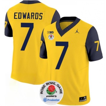 Men's Michigan Wolverines #7 Donovan Edwards 2023 F.U.S.E. Yellow/Navy Rose Bowl Patch Stitched Jersey Men's Michigan Wolverines #7 Donovan Edwards 2023 F.U.S.E. Yellow/Navy Rose Bowl Patch Stitched Jersey