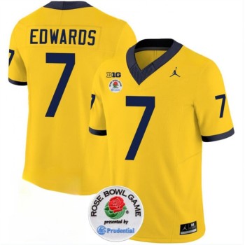 Men's Michigan Wolverines #7 Donovan Edwards 2023 F.U.S.E. Yellow Rose Bowl Patch Stitched Jersey Men's Michigan Wolverines #7 Donovan Edwards 2023 F.U.S.E. Yellow Rose Bowl Patch Stitched Jersey