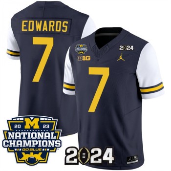Men's Michigan Wolverines #7 Donovan Edwards Navy/White 2024 F.U.S.E. With 2023 National Champions Patch Stitched Jersey Men's Michigan Wolverines #7 Donovan Edwards Navy/White 2024 F.U.S.E. With 2023 National Champions Patch Stitched Jersey