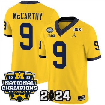 Men's Michigan Wolverines #9 J.J. McCarthy Yellow 2024 F.U.S.E. With 2023 National Champions Patch Stitched Jersey Men's Michigan Wolverines #9 J.J. McCarthy Yellow 2024 F.U.S.E. With 2023 National Champions Patch Stitched Jersey