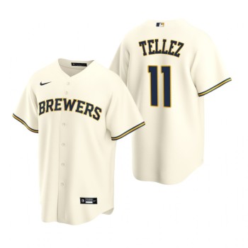 Men's Milwaukee Brewers #11 Rowdy Tellez Cream Cool Base Stitched Jersey Men's Milwaukee Brewers #11 Rowdy Tellez Cream Cool Base Stitched Jersey