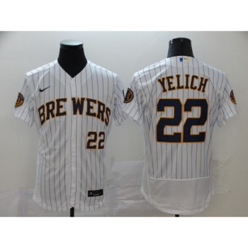 Men's Milwaukee Brewers #22 Christian Yelich White Flex Base Stitched MLB Jersey