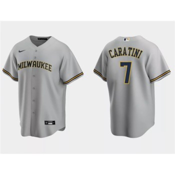 Men's Milwaukee Brewers #7 Victor Caratini Grey Cool Base Stitched Jersey