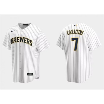 Men's Milwaukee Brewers #7 Victor Caratini White Cool Base Stitched Jersey