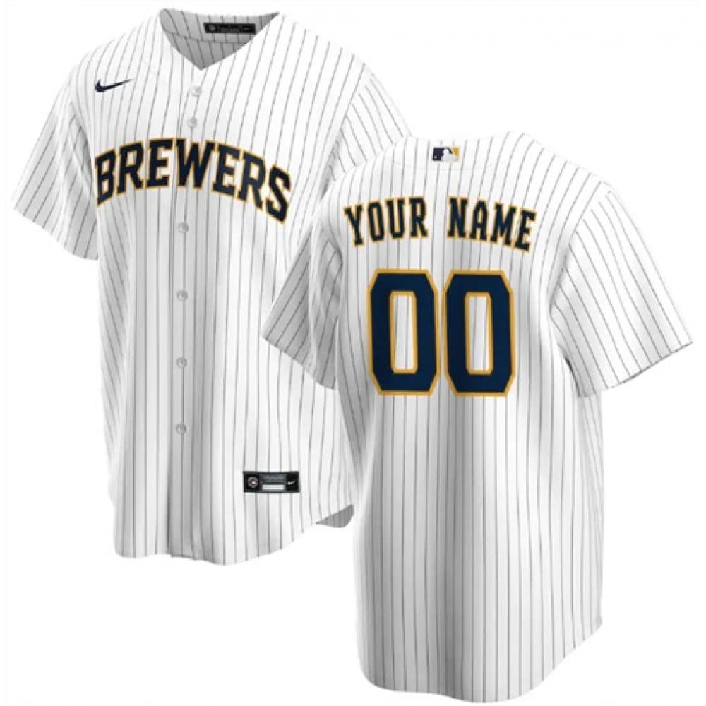 Youth Milwaukee Brewers White Stitched Baseball Custom Jersey