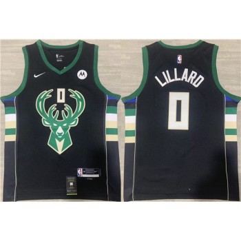 Men's Milwaukee Bucks #0 Damian Lillard Black Stitched Basketball Jersey Men's Milwaukee Bucks #0 Damian Lillard Black Stitched Basketball Jersey
