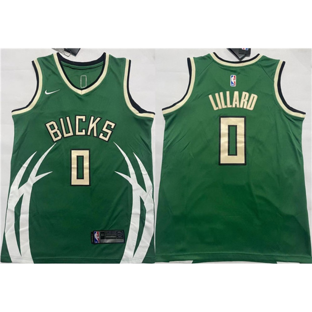Men's Milwaukee Bucks #0 Damian Lillard Green Icon Edition Stitched Basketball Jersey
