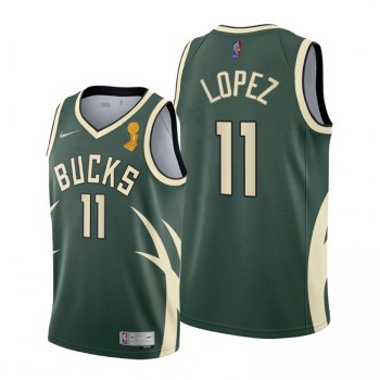 Men's Milwaukee Bucks #11 Brook Lopez 2021 Green Finals Champions Stitched Basketball Jersey Men's Milwaukee Bucks #11 Brook Lopez 2021 Green Finals Champions Stitched Basketball Jersey
