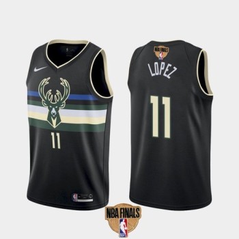 Men's Milwaukee Bucks #11 Brook Lopez 2021 NBA Finals Black Statement Edition Stitched Jersey Men's Milwaukee Bucks #11 Brook Lopez 2021 NBA Finals Black Statement Edition Stitched Jersey