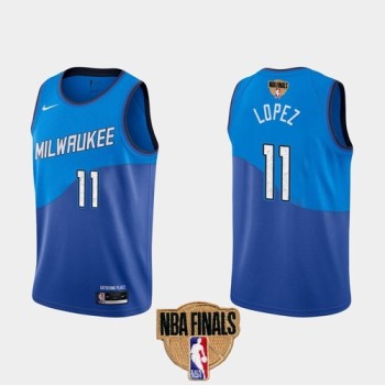 Men's Milwaukee Bucks #11 Brook Lopez 2021 NBA Finals Blue City Edition Stitched Jersey Men's Milwaukee Bucks #11 Brook Lopez 2021 NBA Finals Blue City Edition Stitched Jersey