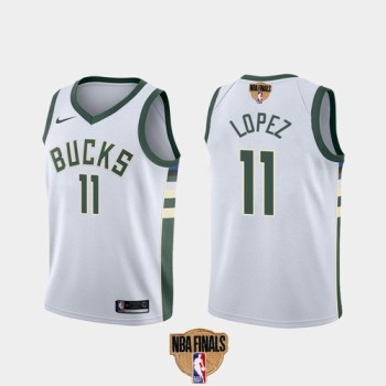 Men's Milwaukee Bucks #11 Brook Lopez 2021 NBA Finals White Association Edition Stitched Jersey Men's Milwaukee Bucks #11 Brook Lopez 2021 NBA Finals White Association Edition Stitched Jersey