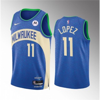 Men's Milwaukee Bucks #11 Brook Lopez 2023/24 Blue City Edition Stitched Basketball Jersey Men's Milwaukee Bucks #11 Brook Lopez 2023/24 Blue City Edition Stitched Basketball Jersey