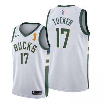 Men's Milwaukee Bucks #17 P.J. Tucker 2021 White Finals Champions Stitched Basketball Jersey Men's Milwaukee Bucks #17 P.J. Tucker 2021 White Finals Champions Stitched Basketball Jersey