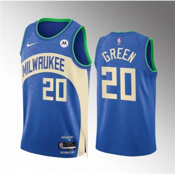 Men's Milwaukee Bucks #20 A.J. Green 2023/24 Blue City Edition Stitched Basketball Jersey Men's Milwaukee Bucks #20 A.J. Green 2023/24 Blue City Edition Stitched Basketball Jersey