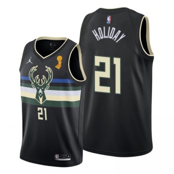 Men's Milwaukee Bucks #21 Jrue Holiday 2021 Black Finals Champions Stitched Basketball Jersey Men's Milwaukee Bucks #21 Jrue Holiday 2021 Black Finals Champions Stitched Basketball Jersey