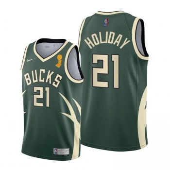 Men's Milwaukee Bucks #21 Jrue Holiday 2021 Green Finals Champions Stitched Basketball Jersey Men's Milwaukee Bucks #21 Jrue Holiday 2021 Green Finals Champions Stitched Basketball Jersey