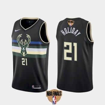 Men's Milwaukee Bucks #21 Jrue Holiday 2021 NBA Finals Black Statement Edition Stitched Jersey Men's Milwaukee Bucks #21 Jrue Holiday 2021 NBA Finals Black Statement Edition Stitched Jersey