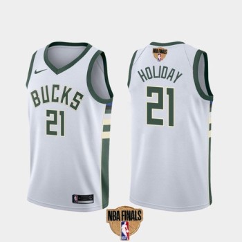 Men's Milwaukee Bucks #21 Jrue Holiday 2021 NBA Finals White Association Edition Stitched Jersey Men's Milwaukee Bucks #21 Jrue Holiday 2021 NBA Finals White Association Edition Stitched Jersey