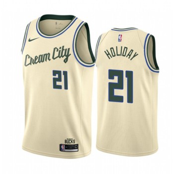 Men's Milwaukee Bucks #21 Jrue Holiday Cream City Stitched NBA Jersey Men's Milwaukee Bucks #21 Jrue Holiday Cream City Stitched NBA Jersey