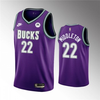 Men's Milwaukee Bucks #22 Khris Middleton 2022/23 Purple Classic Edition Swingman Stitched Basketball Jersey Men's Milwaukee Bucks #22 Khris Middleton 2022/23 Purple Classic Edition Swingman Stitched Basketball Jersey