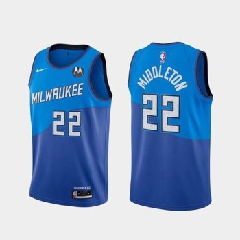 Men's Milwaukee Bucks #22 Khris Middleton Blue Stitched Basketball Jersey Men's Milwaukee Bucks #22 Khris Middleton Blue Stitched Basketball Jersey