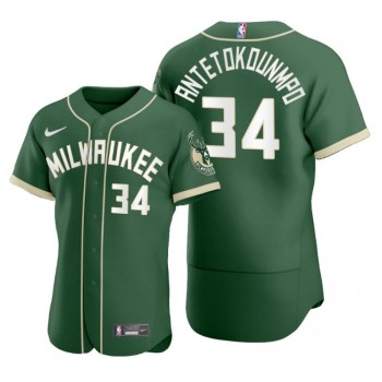 Men's Milwaukee Bucks #34 Giannis Antetokounmpo 2020 Green NBA X MLB Crossover Edition Stitched Jersey Men's Milwaukee Bucks #34 Giannis Antetokounmpo 2020 Green NBA X MLB Crossover Edition Stitched Jersey