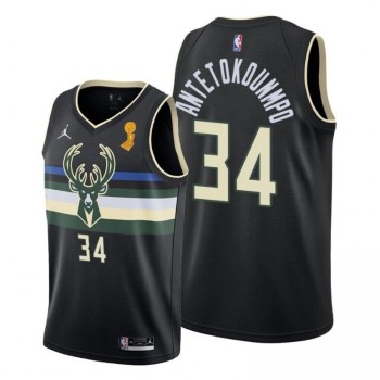 Men's Milwaukee Bucks #34 Giannis Antetokounmpo 2021 Black Finals Champions Stitched Basketball Jersey Men's Milwaukee Bucks #34 Giannis Antetokounmpo 2021 Black Finals Champions Stitched Basketball Jersey