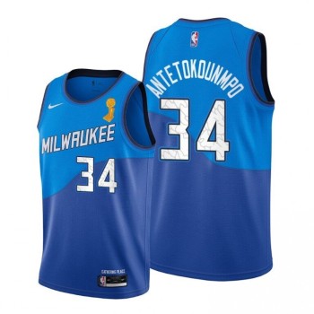 Men's Milwaukee Bucks #34 Giannis Antetokounmpo 2021 Blue Finals Champions Stitched Basketball Jersey Men's Milwaukee Bucks #34 Giannis Antetokounmpo 2021 Blue Finals Champions Stitched Basketball Jersey