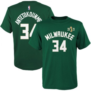 Men's Milwaukee Bucks #34 Giannis Antetokounmpo 2021 Green Finals Champions T-Shirt Men's Milwaukee Bucks #34 Giannis Antetokounmpo 2021 Green Finals Champions T-Shirt