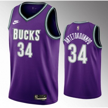 Men's Milwaukee Bucks #34 Giannis Antetokounmpo 2022/23 Purple Classic Edition Swingman Stitched Basketball Jersey Men's Milwaukee Bucks #34 Giannis Antetokounmpo 2022/23 Purple Classic Edition Swingman Stitched Basketball Jersey