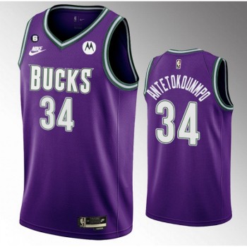 Men's Milwaukee Bucks #34 Giannis Antetokounmpo 2022/23 Purple Classic Edition Swingman With No.6 Patch Stitched Basketball Jersey Men's Milwaukee Bucks #34 Giannis Antetokounmpo 2022/23 Purple Classic Edition Swingman With No.6 Patch Stitched Basketball Jersey