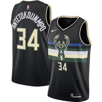 Men's Milwaukee Bucks #34 Giannis Antetokounmpo Black 2019 City Edition Swingman Stitched NBA Jersey Men's Milwaukee Bucks #34 Giannis Antetokounmpo Black 2019 City Edition Swingman Stitched NBA Jersey